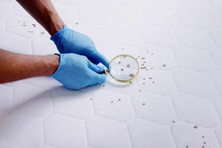 tech searching for signs of bed bugs